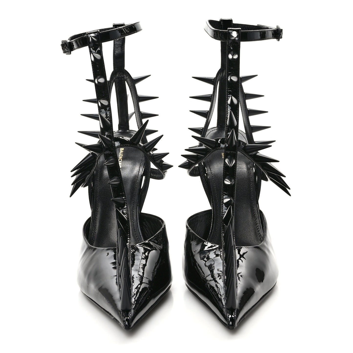 Glossy Calfskin Spiked Pumps 40.5 Black