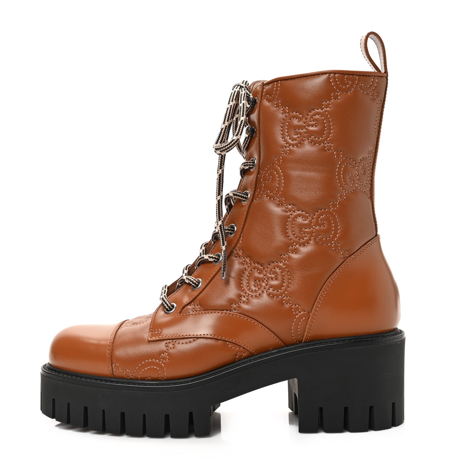 Gucci Cordovan Lux Nappa GG Matelasse Lace Up 60mm Combat Boots 37.5 Dark Hazel Brown 1 of 6