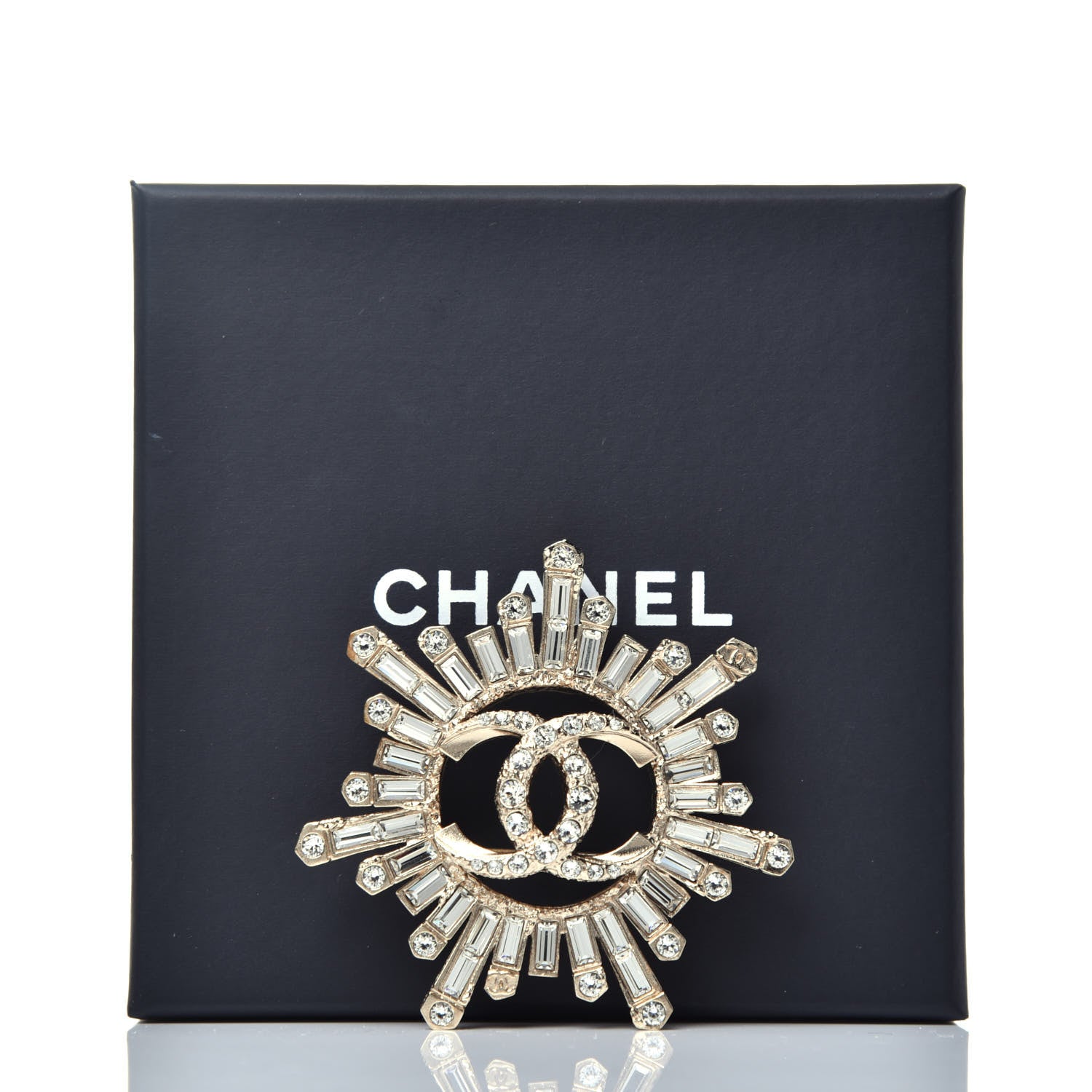 Chanel Crystal Baguette CC Brooch Light Gold 6 of 6