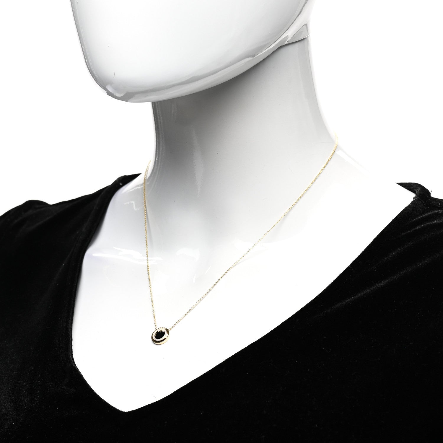 Tiffany 18K Yellow Gold Diamond Black Onyx Small T Circle Pendant Necklace 2 of 7