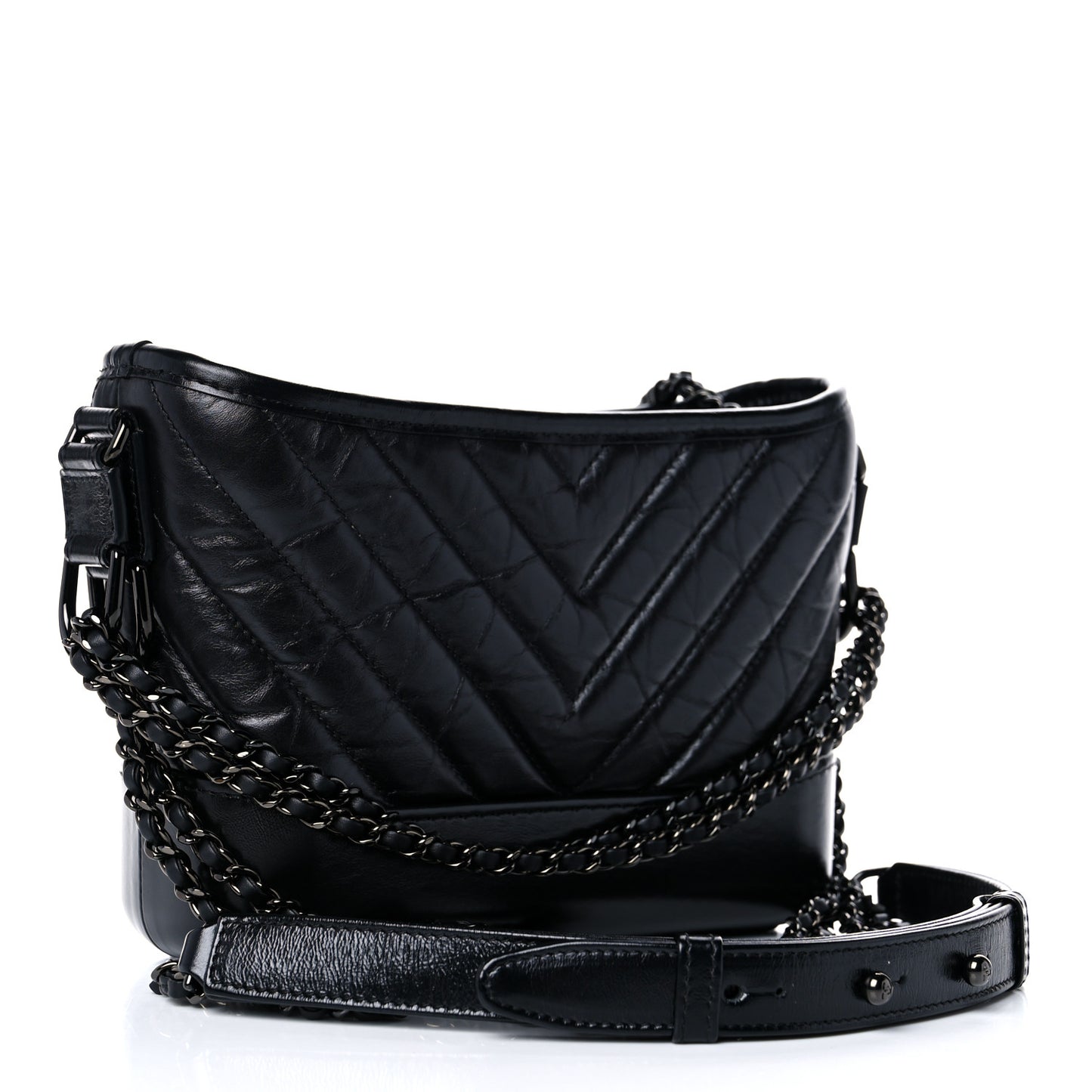 Aged Calfskin Chevron Quilted Small Gabrielle Hobo So Black