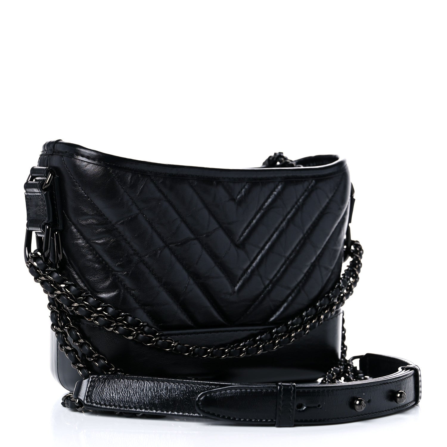 Chanel Aged Calfskin Chevron Quilted Small Gabrielle Hobo So Black 2 of 10
