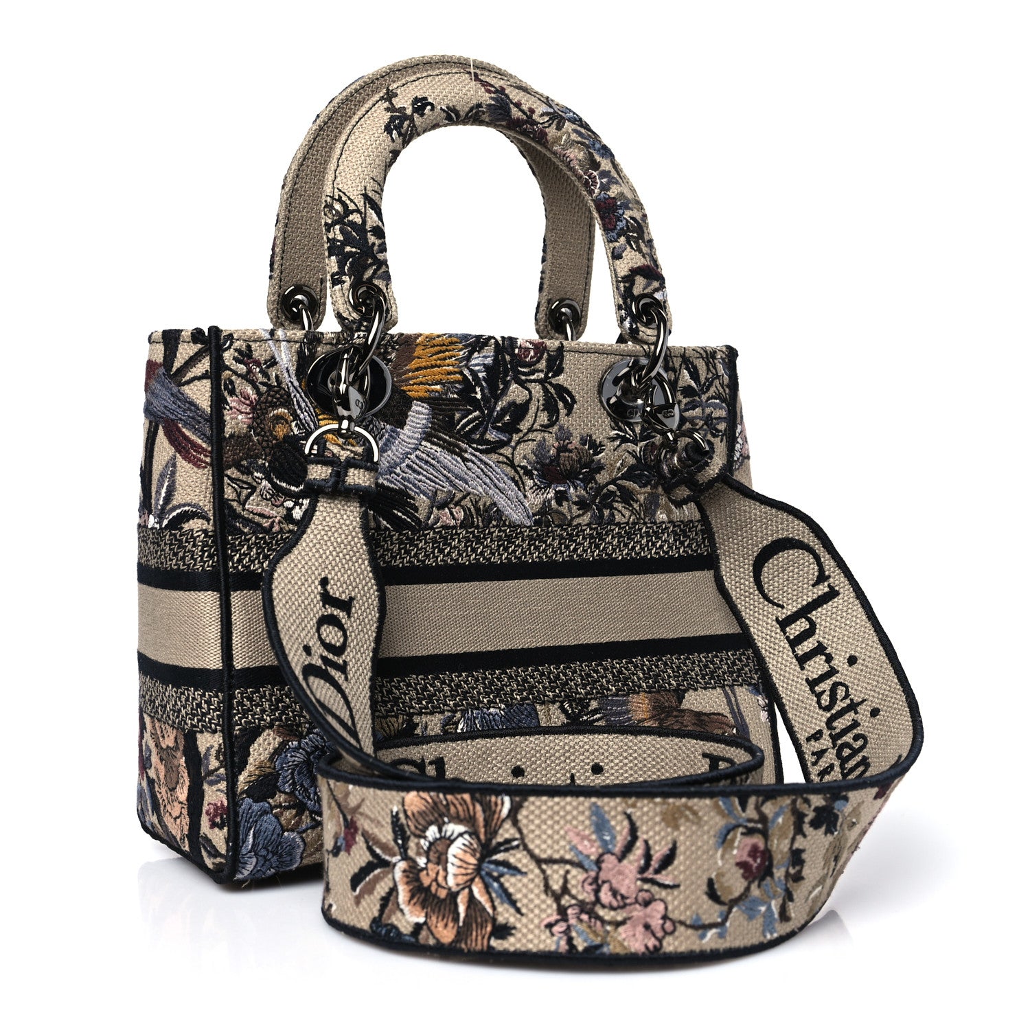 Christian Dior Canvas Embroidered Jardin D'Hiver Medium Lady D-Lite Beige Multicolor 3 of 11
