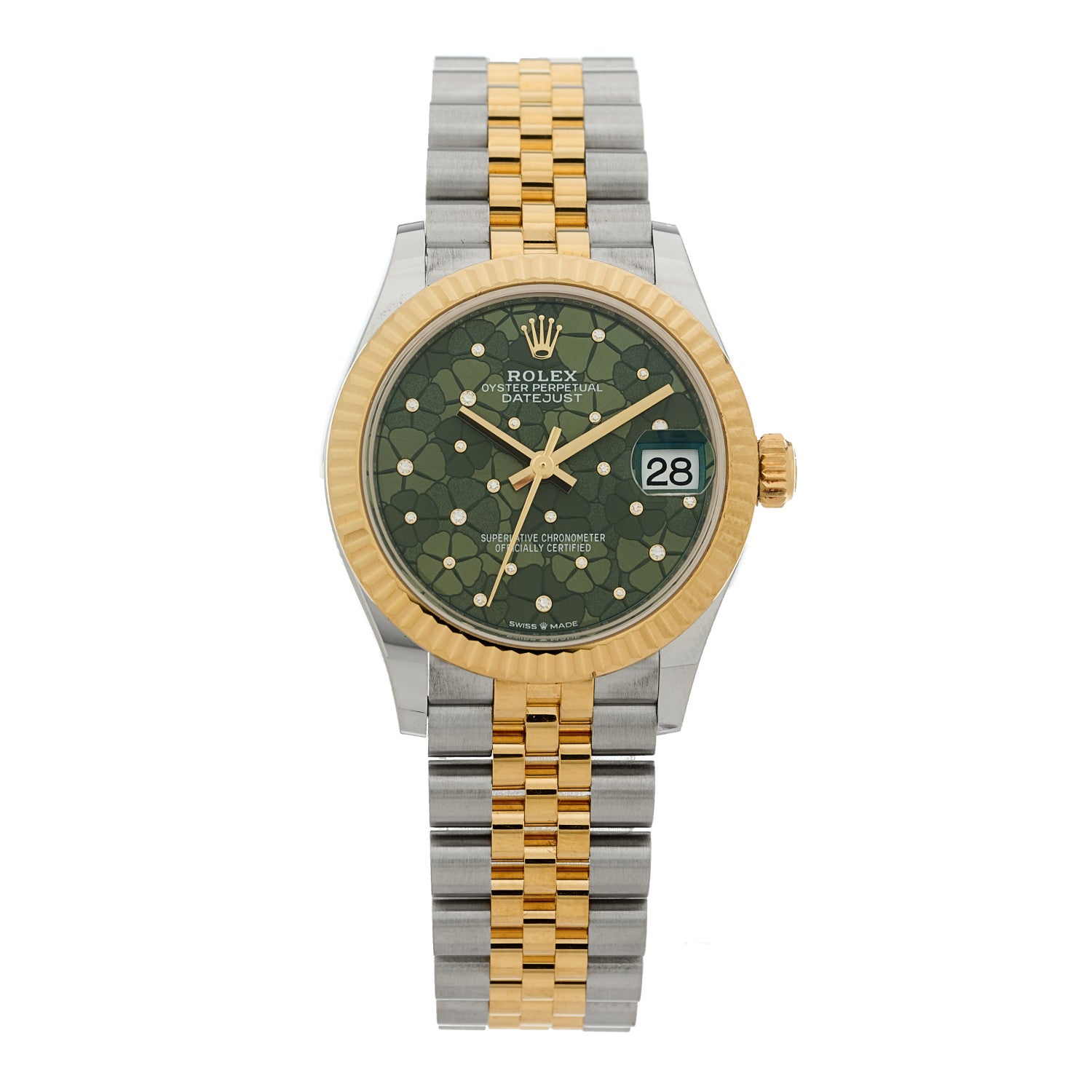 Rolex Stainless Steel 18K Yellow Gold Diamond 31mm Oyster Perpetual Datejust Watch Green Floral 278273 1 of 5