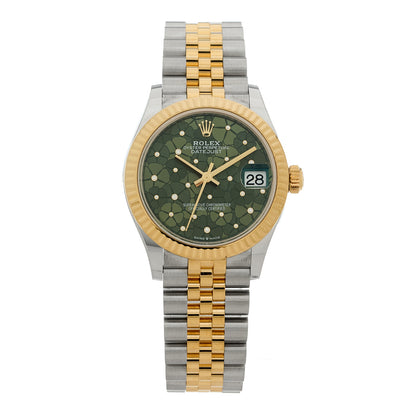 Rolex Stainless Steel 18K Yellow Gold Diamond 31mm Oyster Perpetual Datejust Watch Green Floral 278273 1 of 5