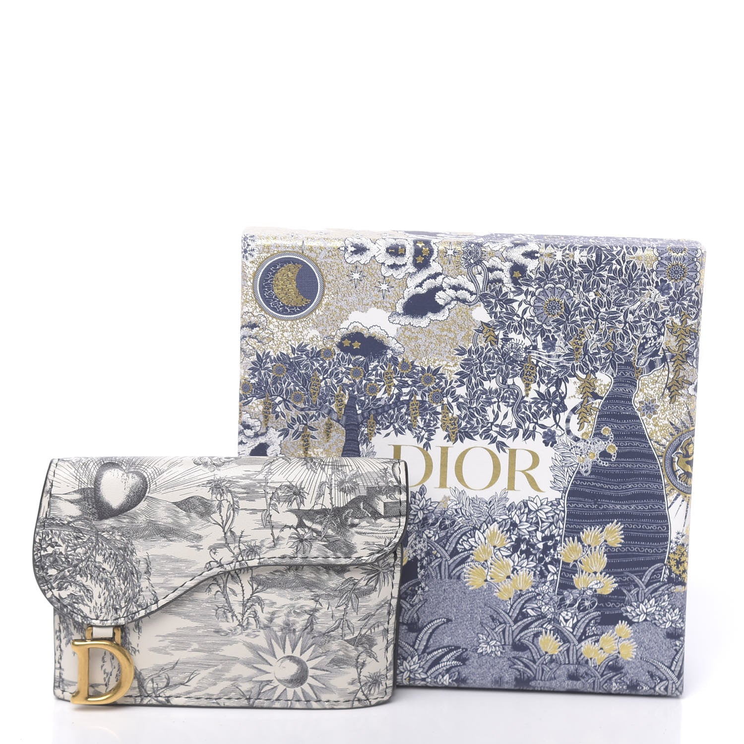 Christian Dior Calfskin Jardin Naturel Print Saddle Card Holder White Grey 8 of 8