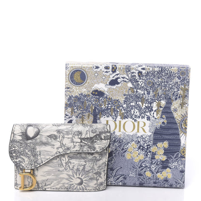 Christian Dior Calfskin Jardin Naturel Print Saddle Card Holder White Grey 8 of 8