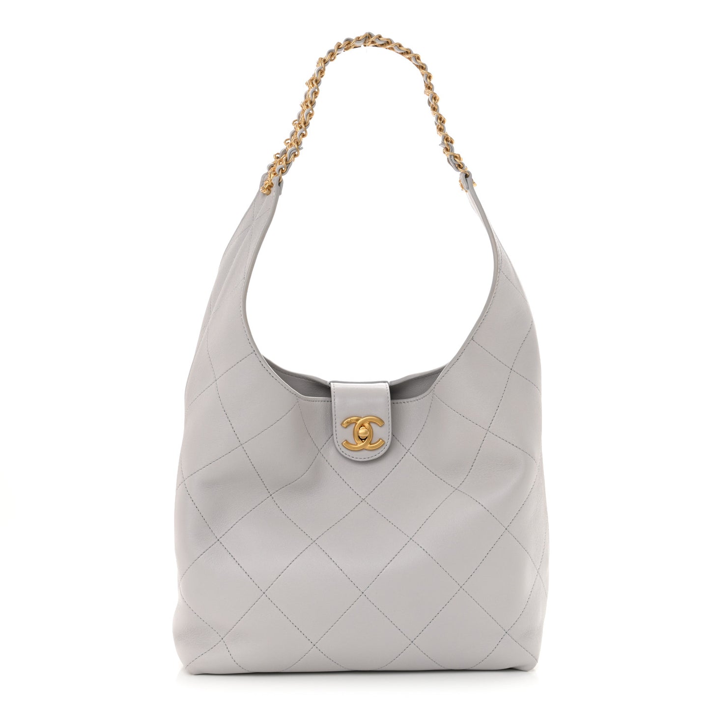 Shiny Lambskin Lambskin Quilted Medium Hobo Grey