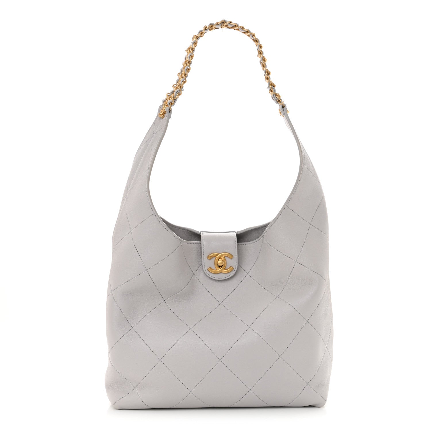 Chanel Shiny Lambskin Lambskin Quilted Medium Hobo Grey 1 of 12