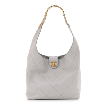 Chanel Shiny Lambskin Lambskin Quilted Medium Hobo Grey 1 of 12