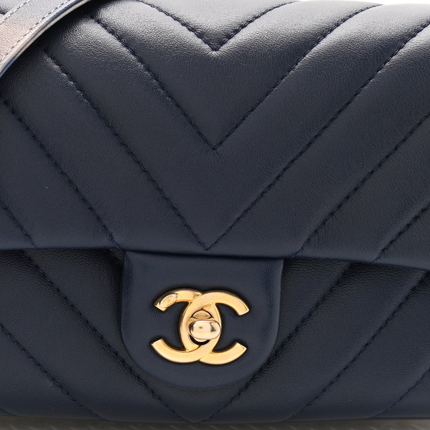 Lambskin Chevron Quilted Mini Chain Around Rectangular Flap Blue