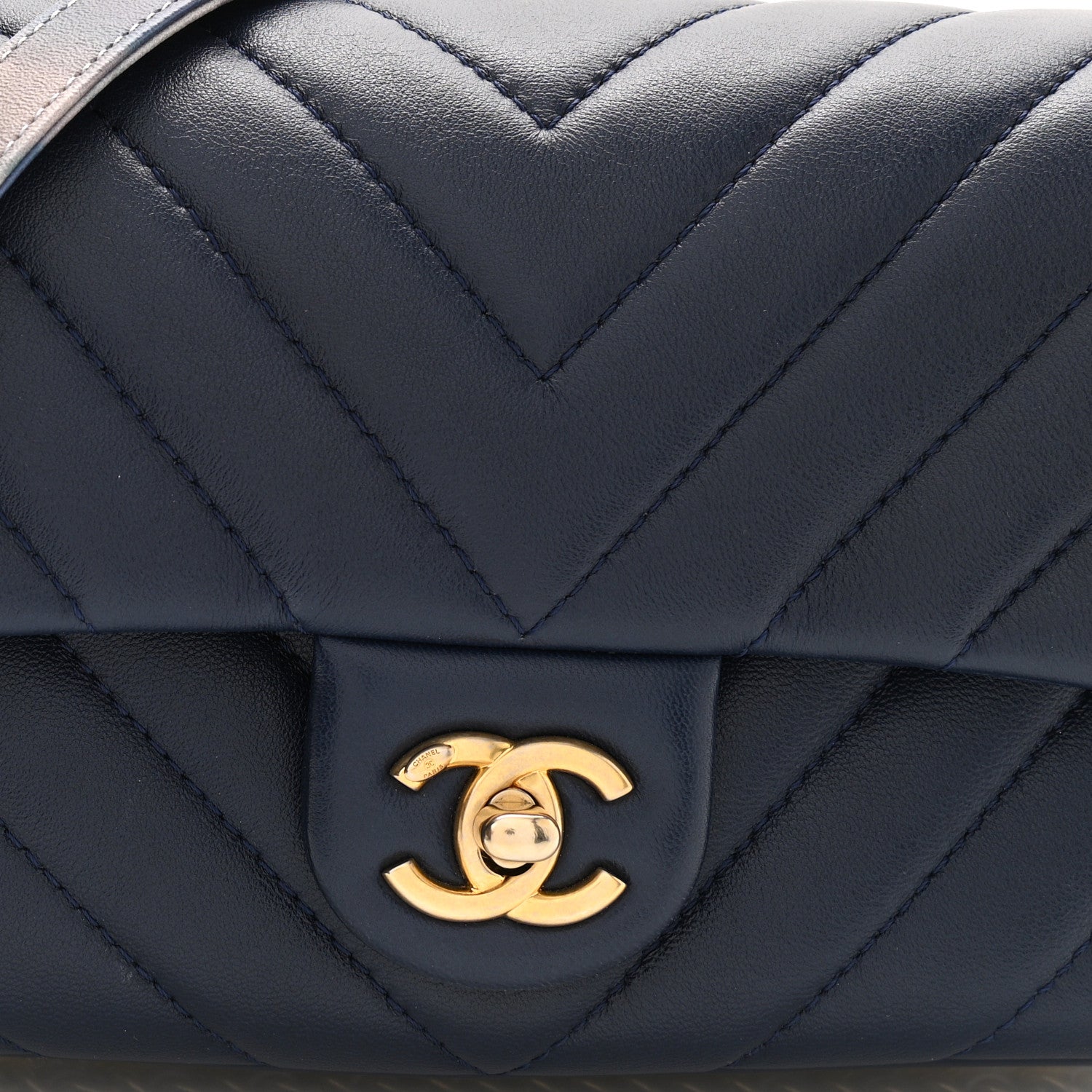 Chanel Lambskin Chevron Quilted Mini Chain Around Rectangular Flap Blue 8 of 10