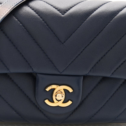 Chanel Lambskin Chevron Quilted Mini Chain Around Rectangular Flap Blue 8 of 10