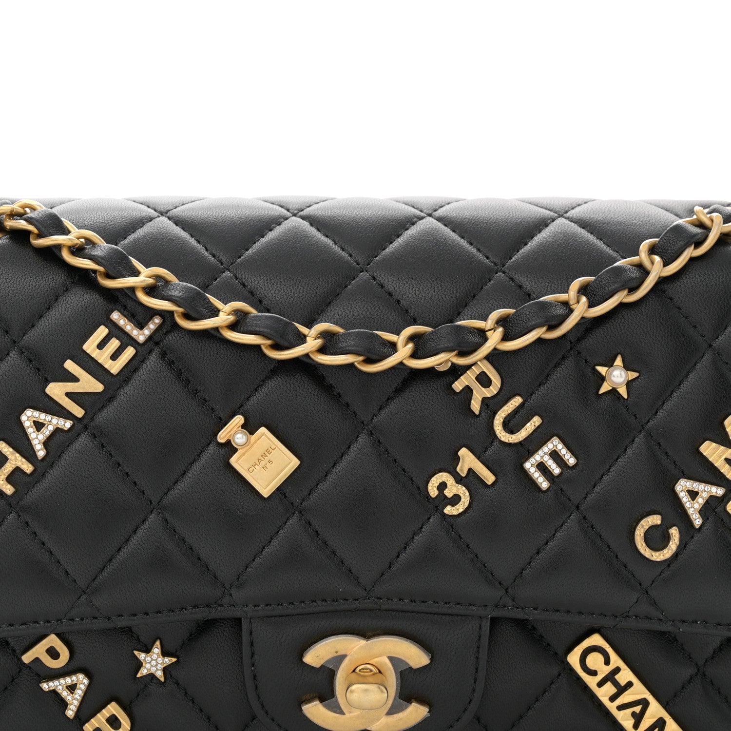Chanel Lambskin Quilted Medium Rue Cambon Charms Double Flap Black 8 of 13