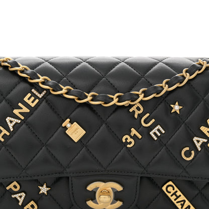 Chanel Lambskin Quilted Medium Rue Cambon Charms Double Flap Black 8 of 13