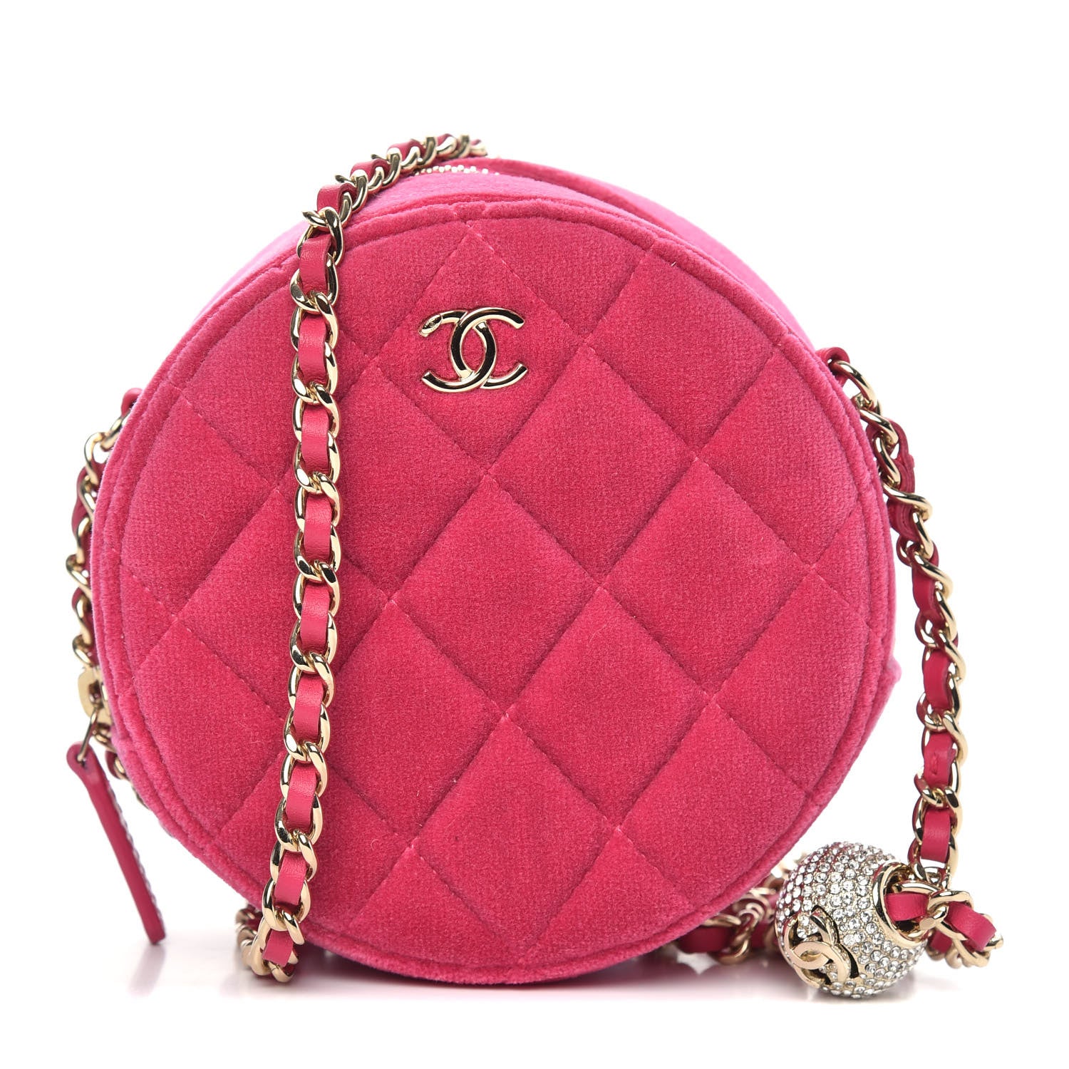 Chanel Velvet Round Quilted Pearl Crush Clutch With Chain Pink 1 of 10