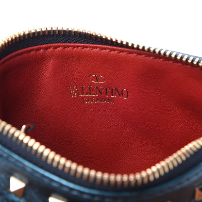 Valentino Garavani Metallic Wrinkled Lambskin Rockstud Spike Zip Coin Purse Peacock 6 of 6