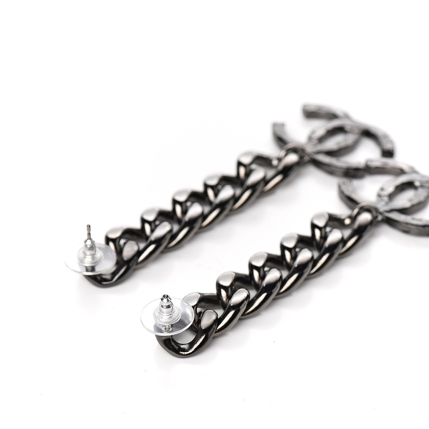 Metal CC Pick Drop Earrings Ruthenium