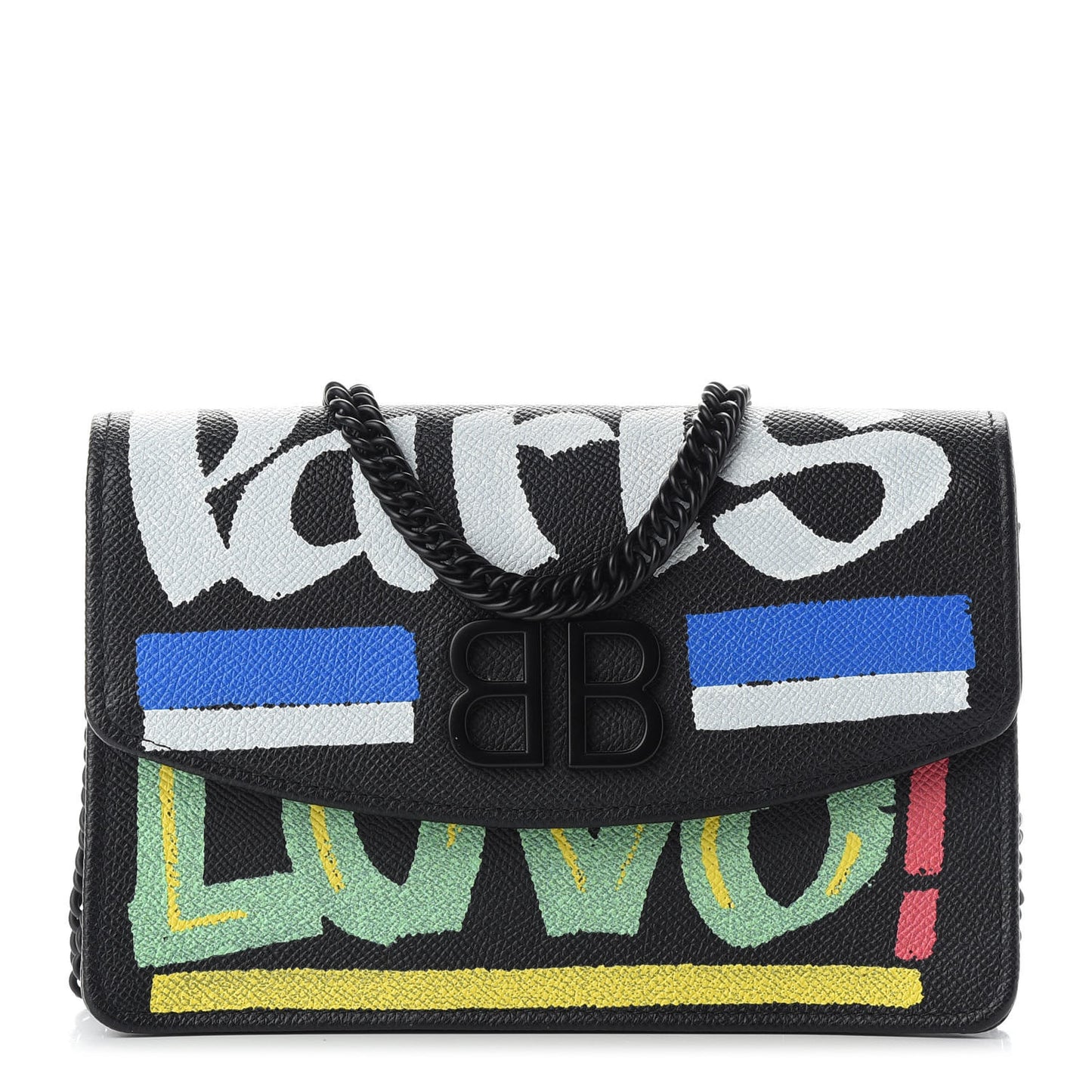 Grained Calfskin Car Tag BB Wallet On Chain Black TBC