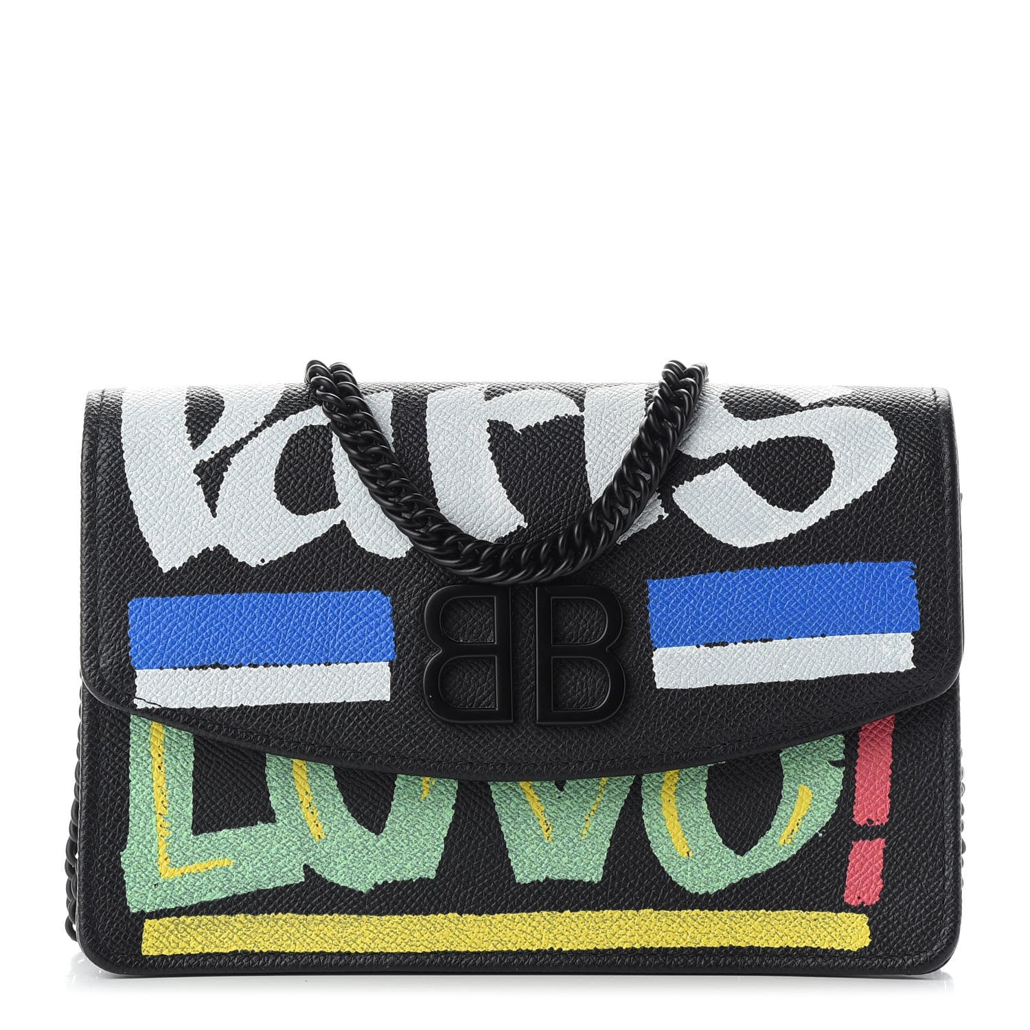 Balenciaga Grained Calfskin Car Tag BB Wallet On Chain Black TBC 1 of 10