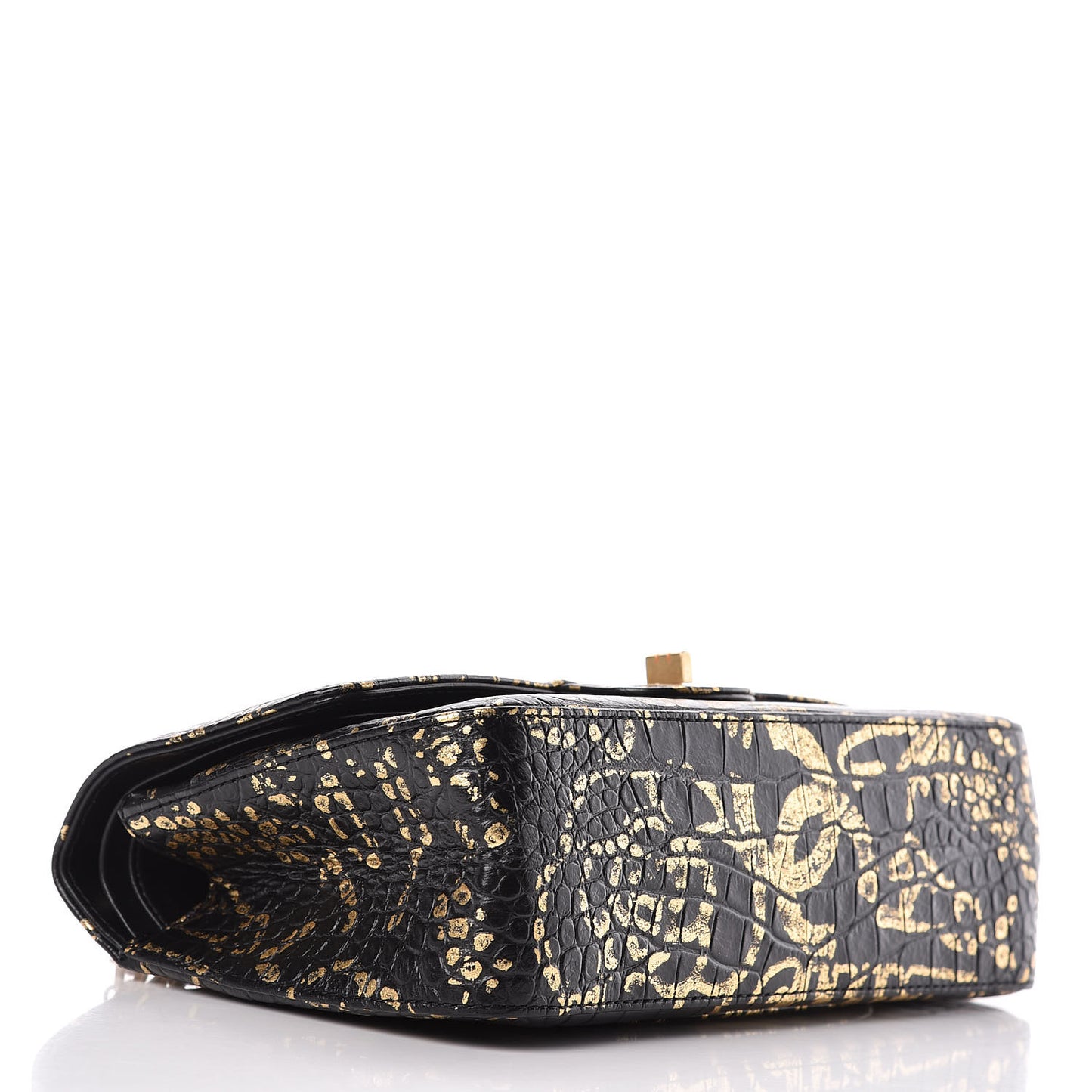 Calfskin Crocodile Embossed Graffiti 2.55 Cocodile Reissue 225 Flap Black Gold