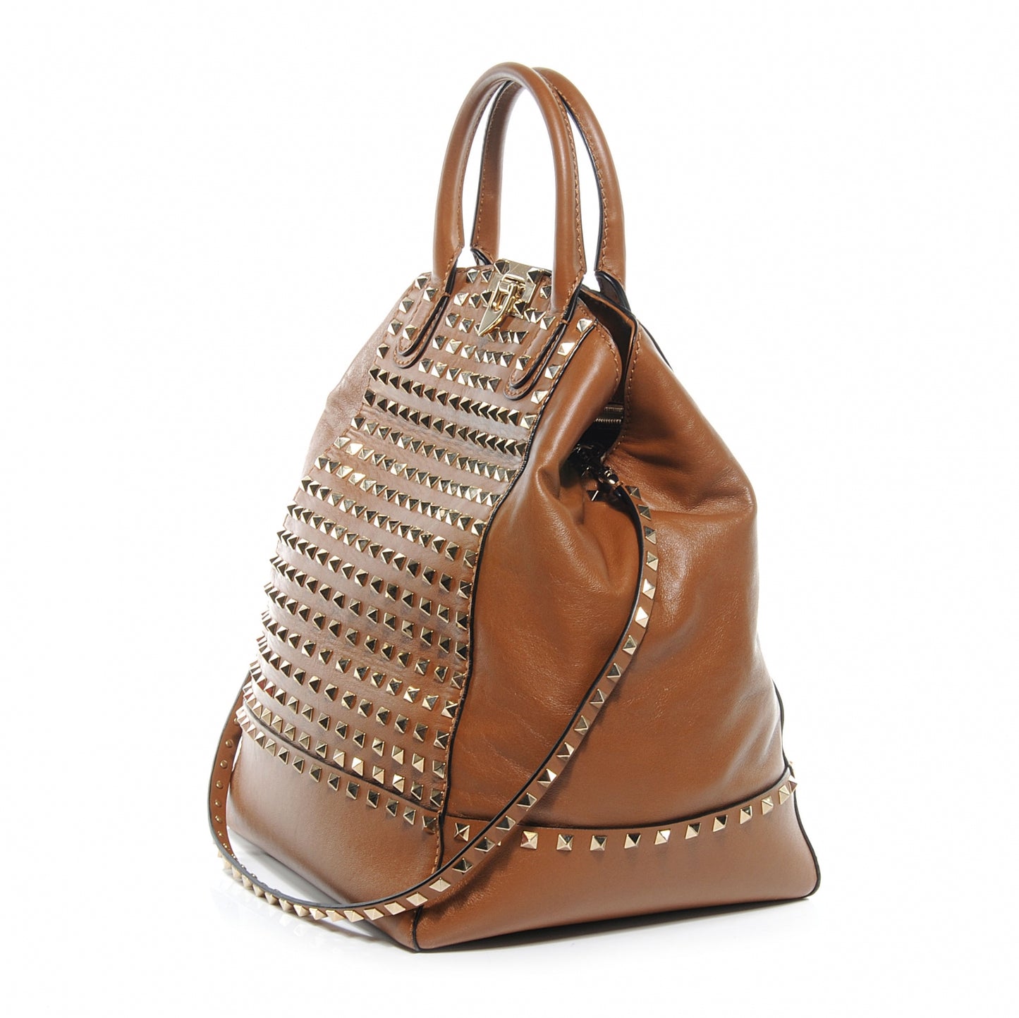 Vitello Rockstud All Over New Dome Bucket Tote Cognac