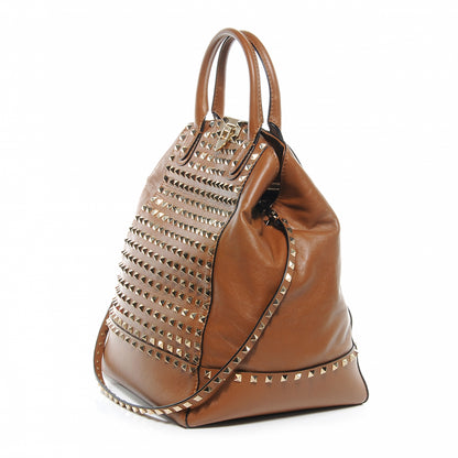 Valentino Garavani Vitello Rockstud All Over New Dome Bucket Tote Cognac 3 of 9