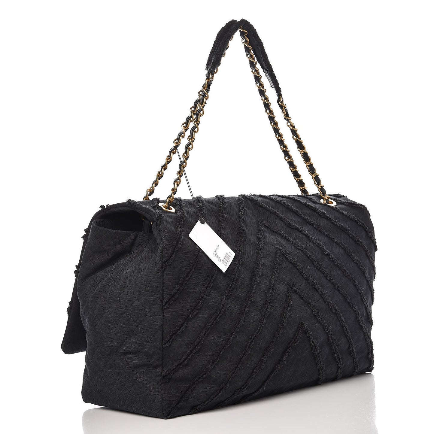 Canvas Chevron Quilted XXL Travel Flap Bag Black