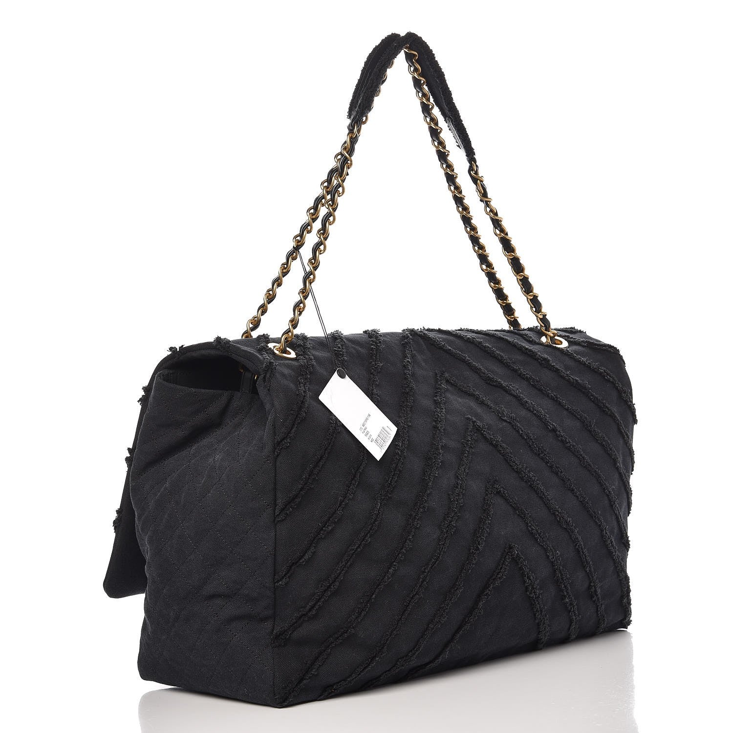Chanel Canvas Chevron Quilted XXL Travel Flap Bag Black 3 of 8