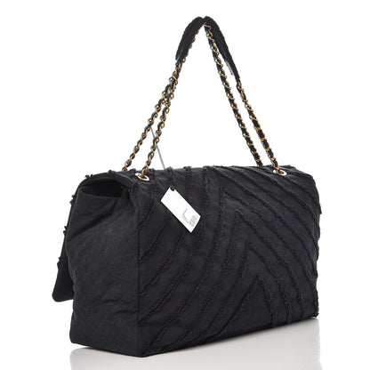 Chanel Canvas Chevron Quilted XXL Travel Flap Bag Black 3 of 8