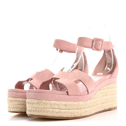 Hermes Suede Goatskin Elda Espadrille Wedge Sandals 39 Rose Aquarelle 4 of 9