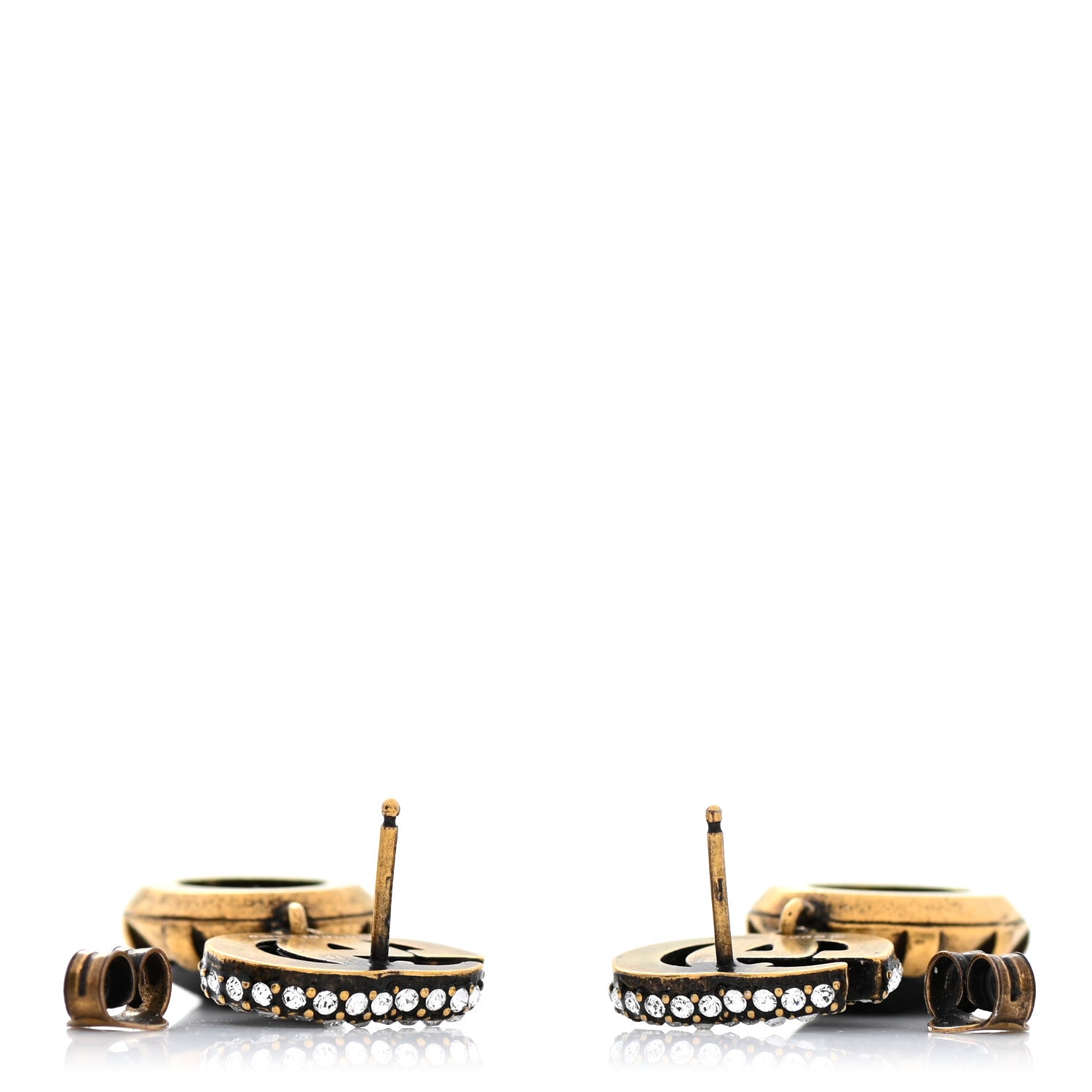 Gucci Crystal Double G Earrings Black Aged Gold 3 of 4
