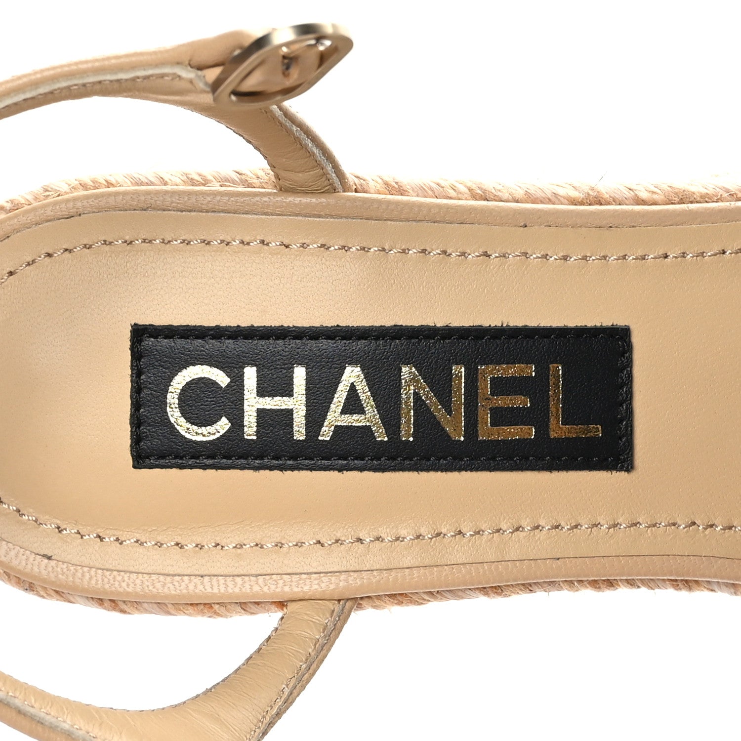 Chanel Lambskin Grosgrain CC Espadrilles Wedges 39 Beige Black 7 of 8
