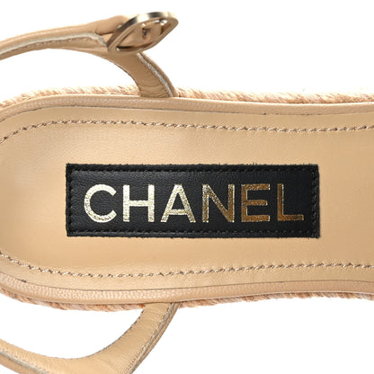Chanel Lambskin Grosgrain CC Espadrilles Wedges 39 Beige Black 7 of 8