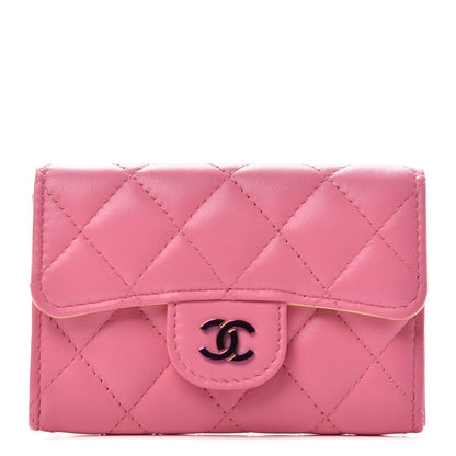 Chanel Lambskin Quilted Flap Card Holder Wallet Pink Yellow 1 of 9