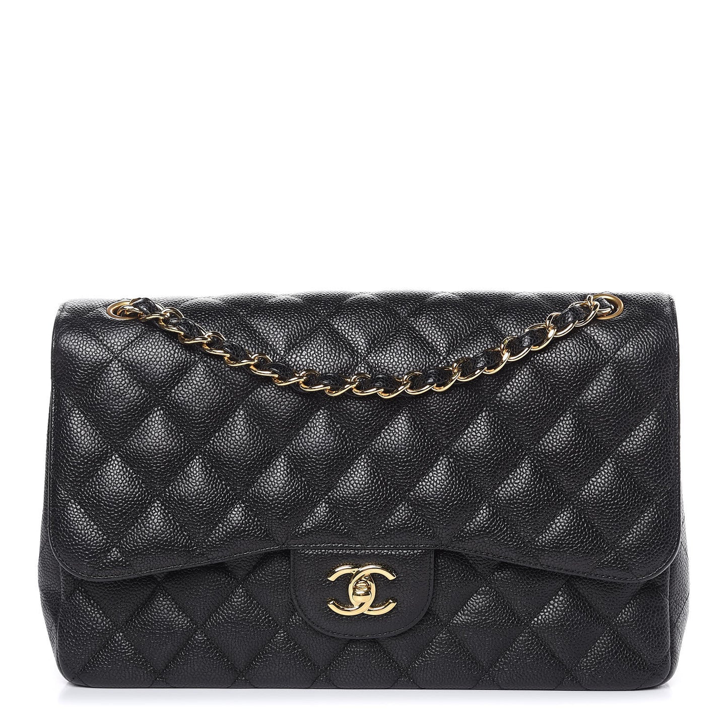 Caviar Quilted Jumbo Double Flap Black