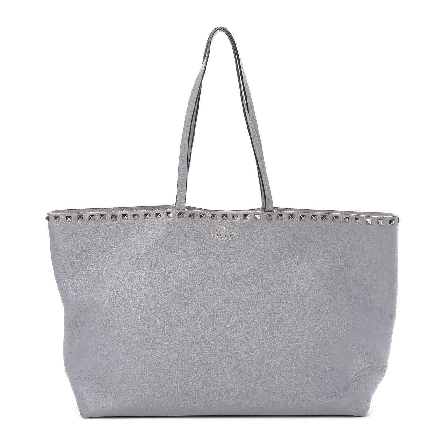 Grained Calfskin Rockstud Shoulder Tote Perla