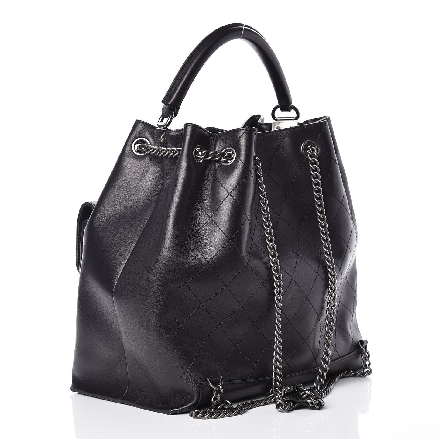 Calfskin Stitched Large Urban Luxury Drawstring Backpack Black