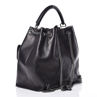 Chanel Calfskin Stitched Large Urban Luxury Drawstring Backpack Black 4 of 12