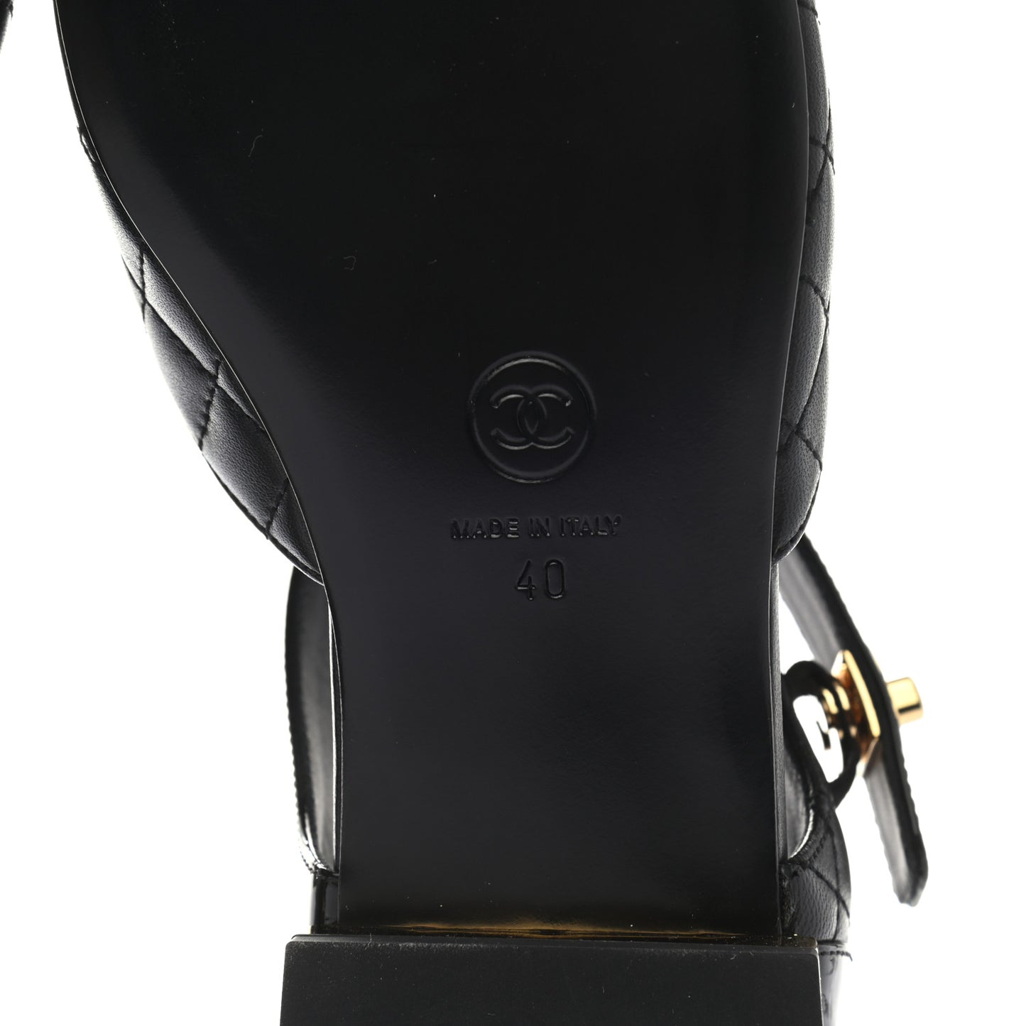 Patent Lambskin Quilted Cap Toe Ballerina Flats 40 Black