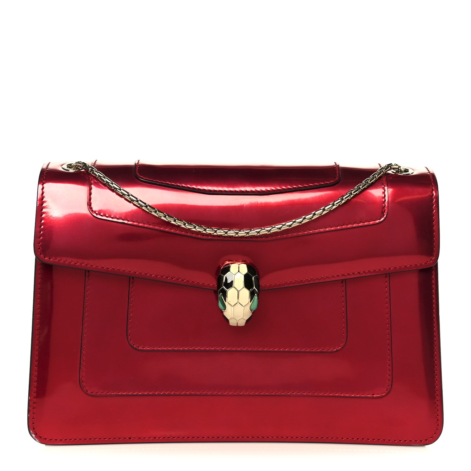 Bulgari Metallic Calfskin Serpenti Forever Shoulder Bag Red 1 of 12
