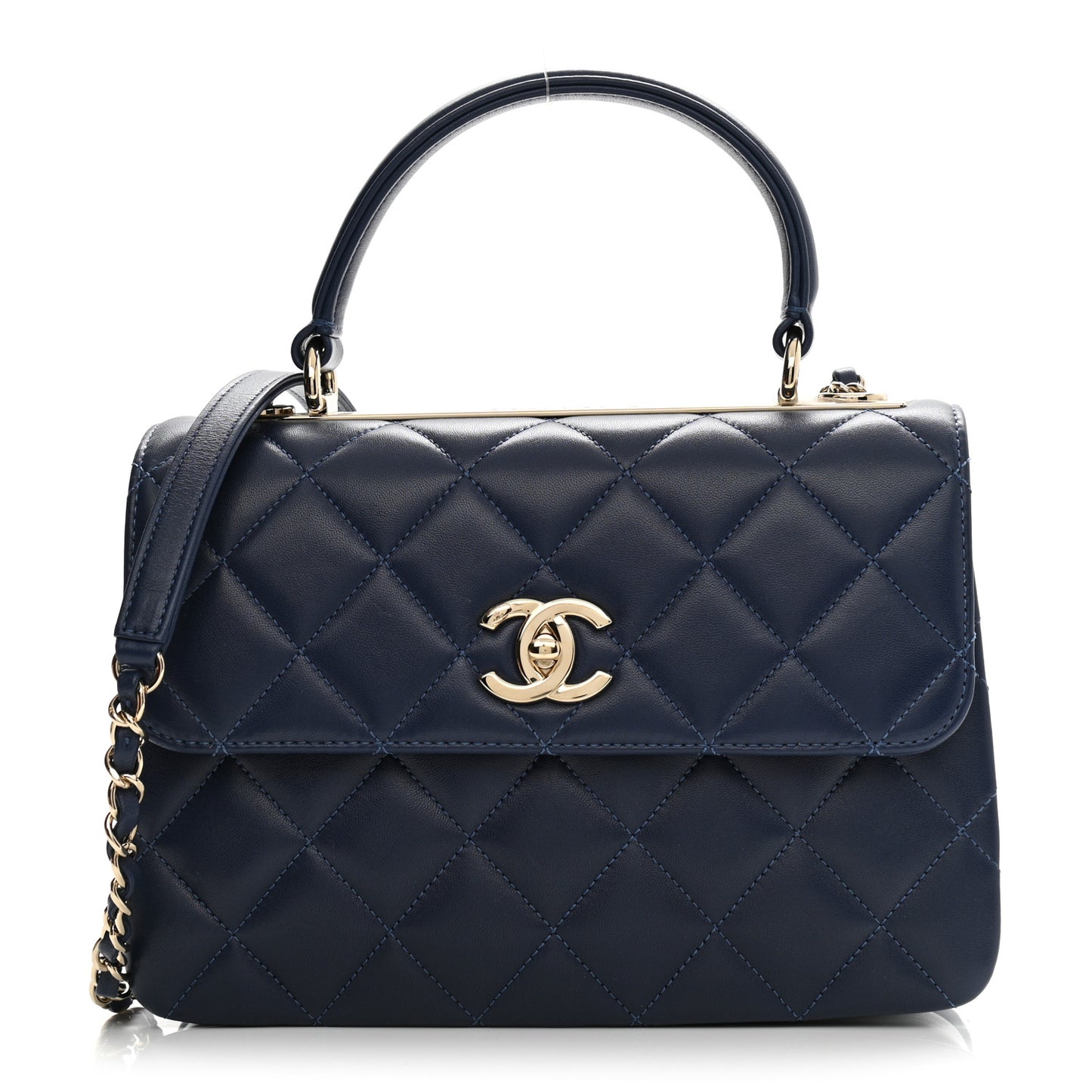 Lambskin Quilted Small Trendy CC Flap Dual Handle Bag Navy