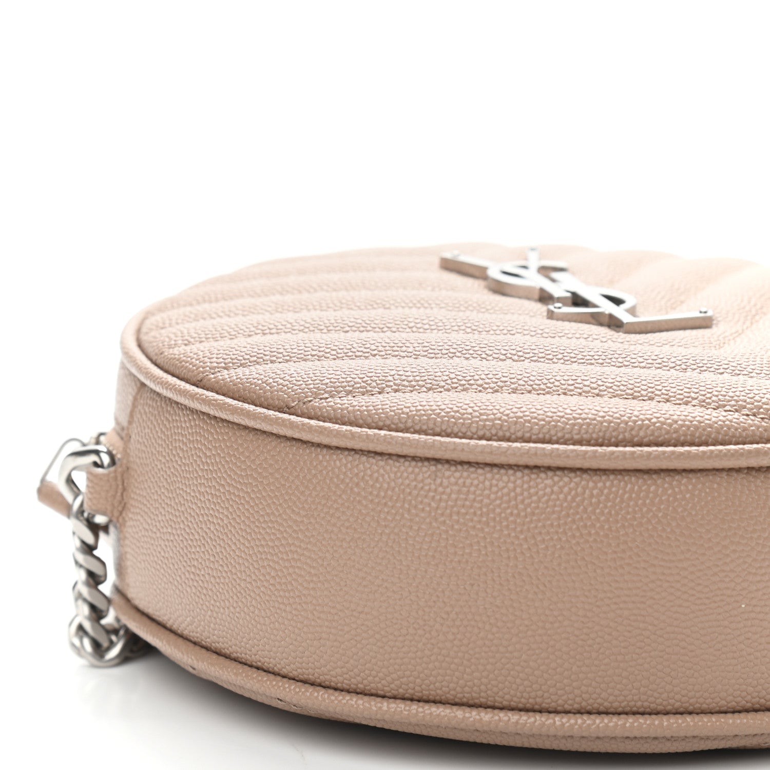Saint Laurent Grain De Poudre Matelasse Chevron Quilted Round Vinyle Camera Bag Gold Sand 6 of 7