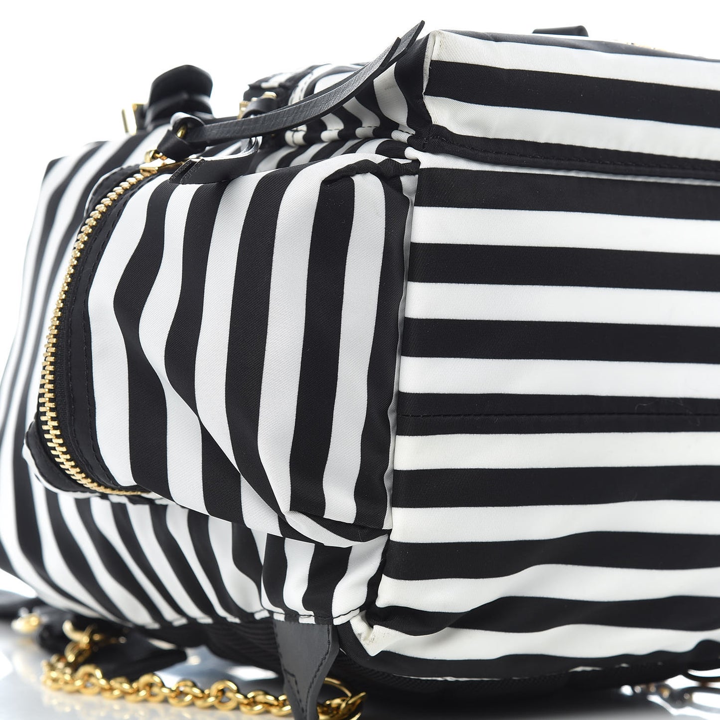 Nylon Striped Medium Rucksack Backpack Black White
