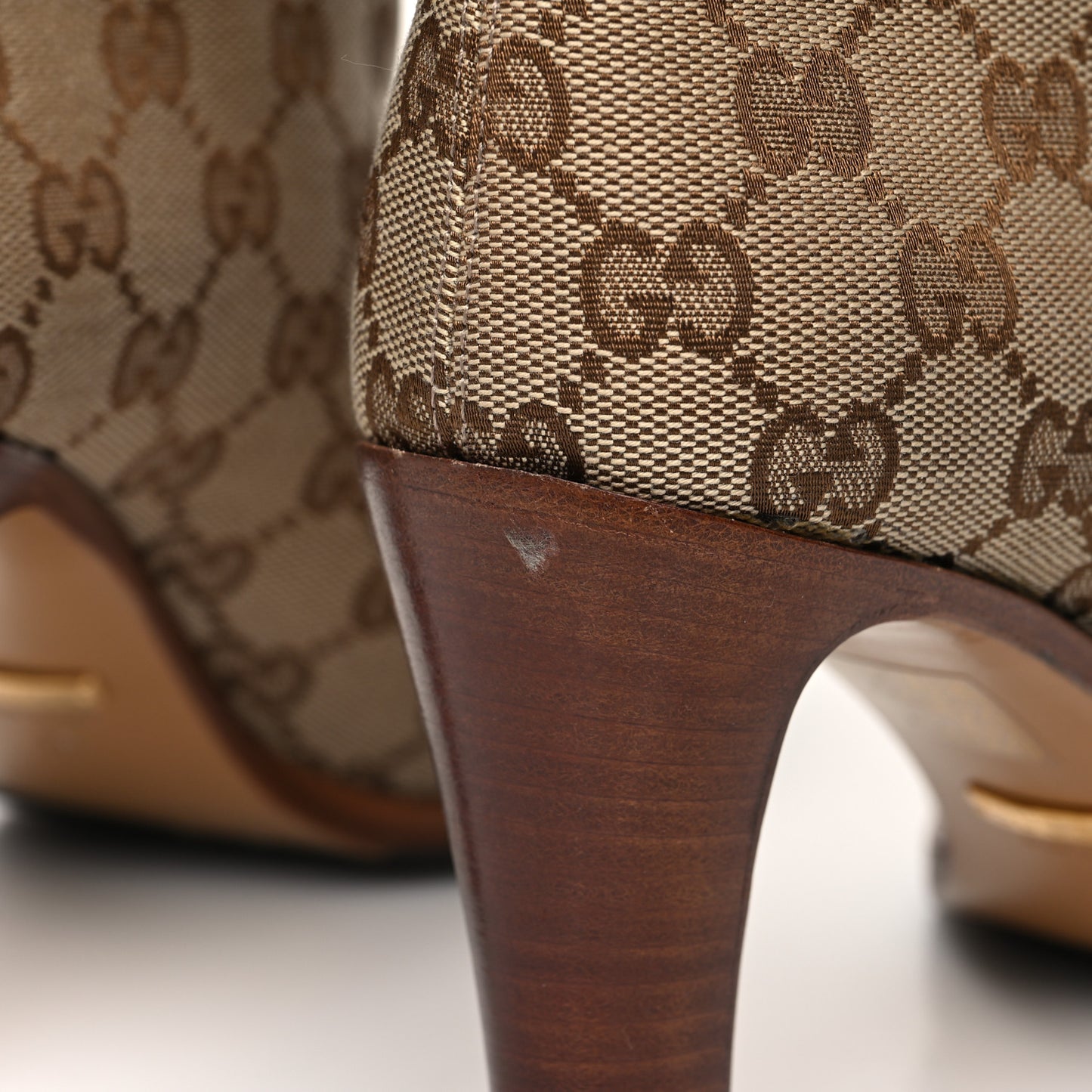 Monogram Lisa Mid Heel Boots 38 Beige Ebony