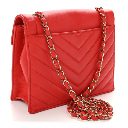 Chanel Calfskin Quilted Chevron Small Single Flap Red 3 of 10