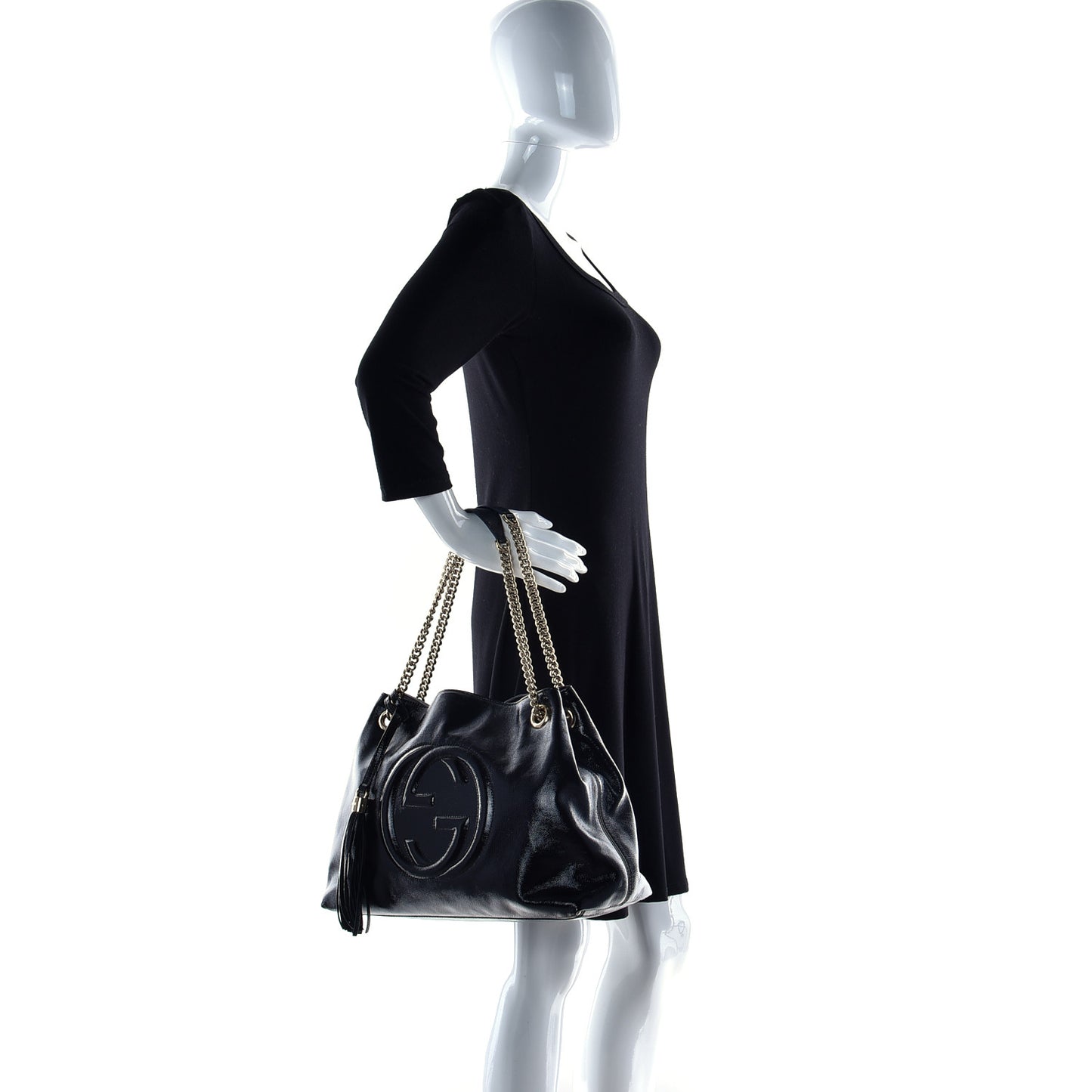 Patent Medium Soho Chain Shoulder Bag Black