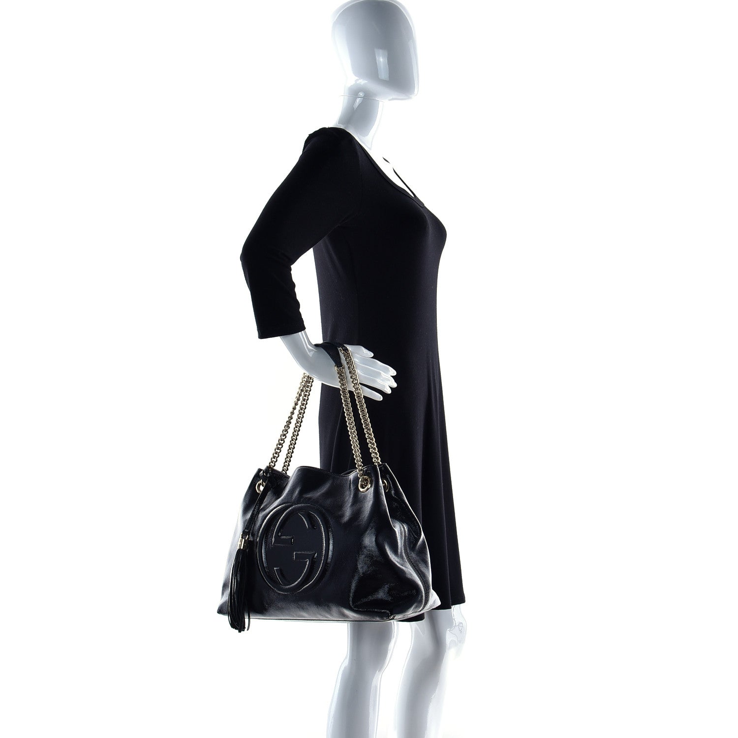 Gucci Patent Medium Soho Chain Shoulder Bag Black 2 of 10