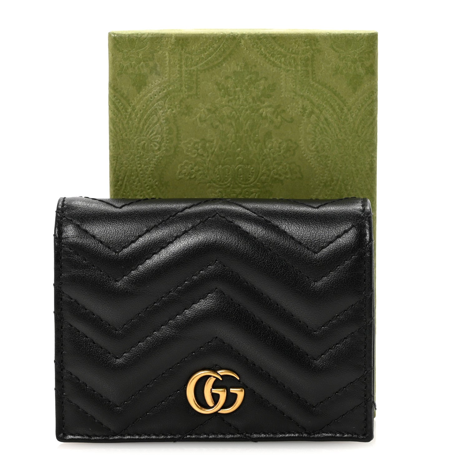 Gucci Calfskin Matelasse GG Marmont Card Case Wallet Black 15 of 16