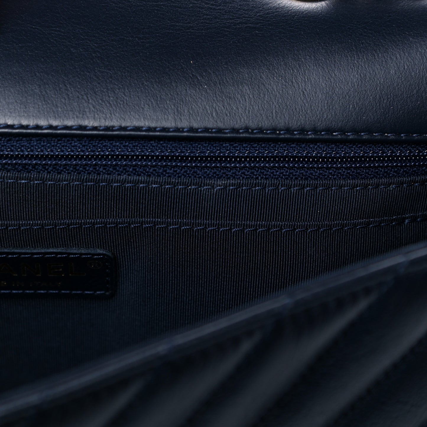 Calfskin Chevron Quilted Medium Statement Flap Navy Blue